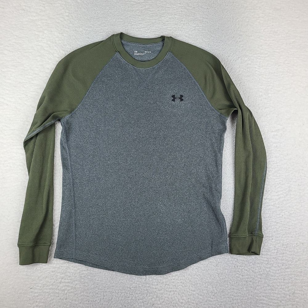 Under Armour Sweatshirt Mens Large Gray Green Thermal Crewneck Long Sleeve